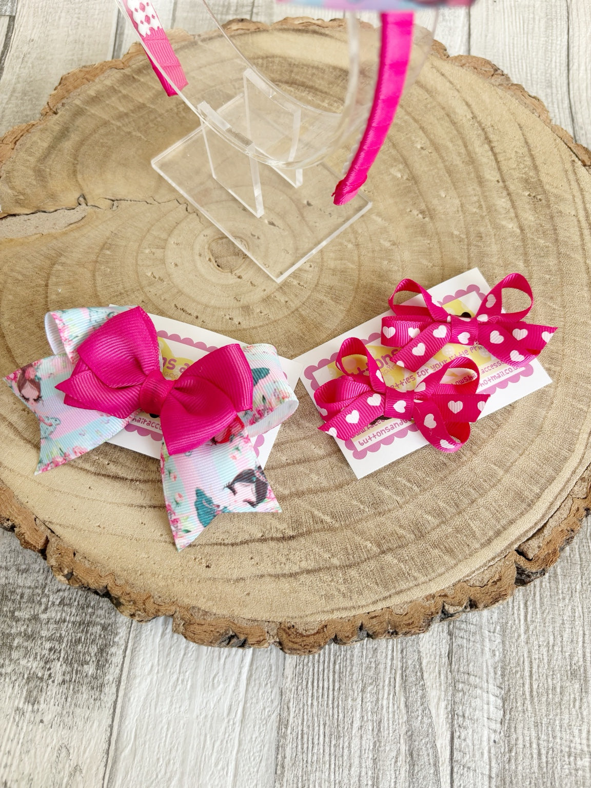Fairy and pink heart handmade hair bow gift set