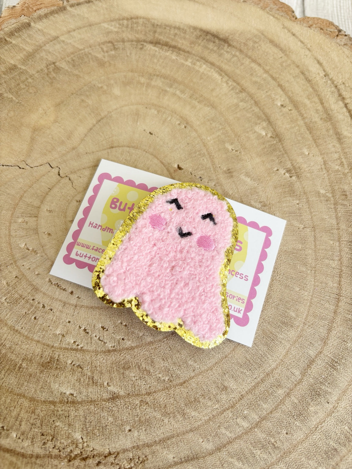 Fluffy pink ghost Halloween hair clip by Buttons and Bows