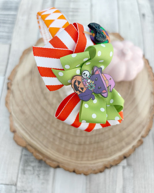 Orange green Halloween wide hairband handmade by Buttons and Bows