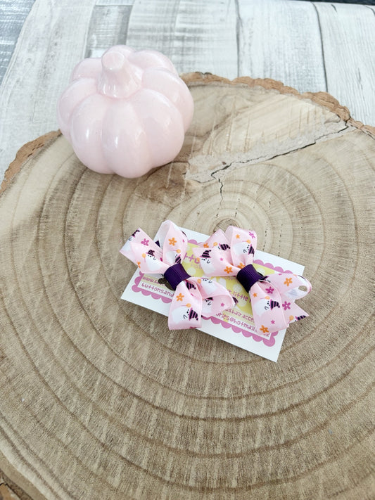 Pink ghost Halloween bow set handmade by Buttons and Bows