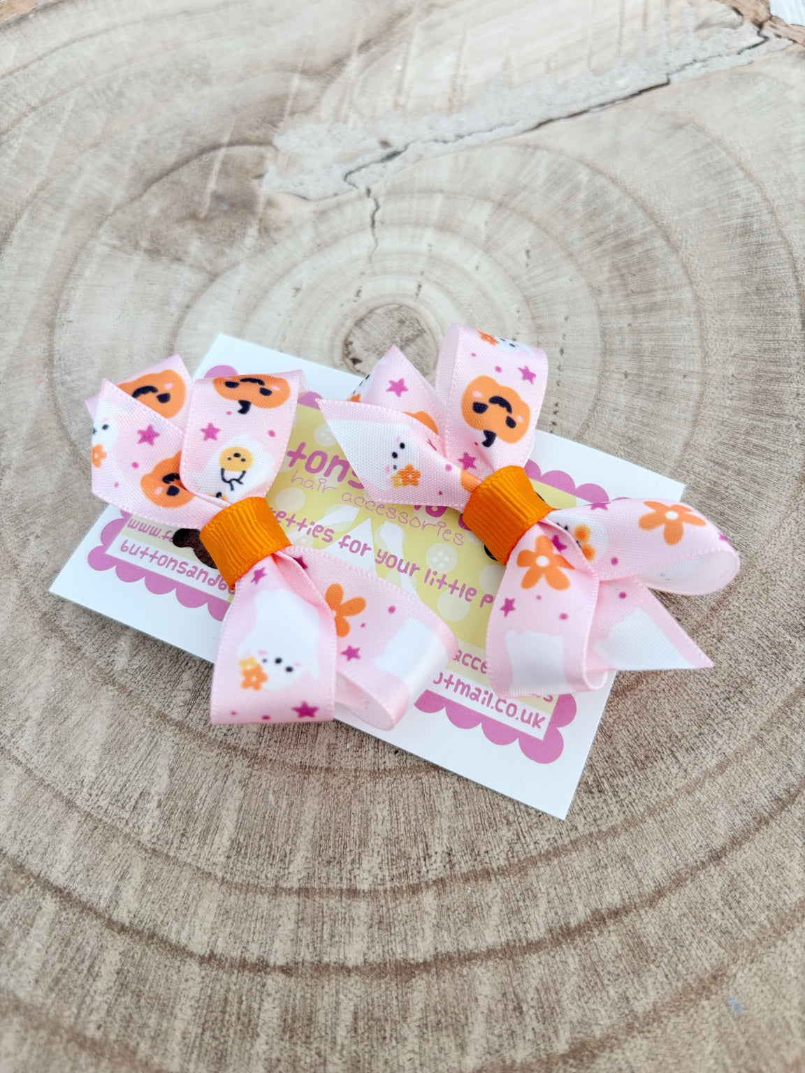Pink Halloween bow set handmade by Buttons and Bows