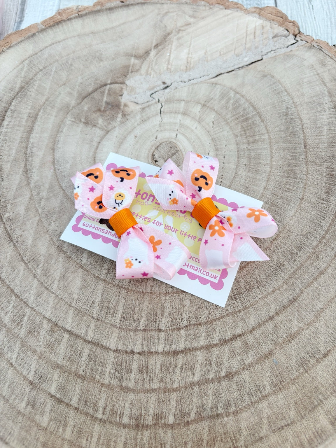 Pink Halloween bow set handmade by Buttons and Bows view 3