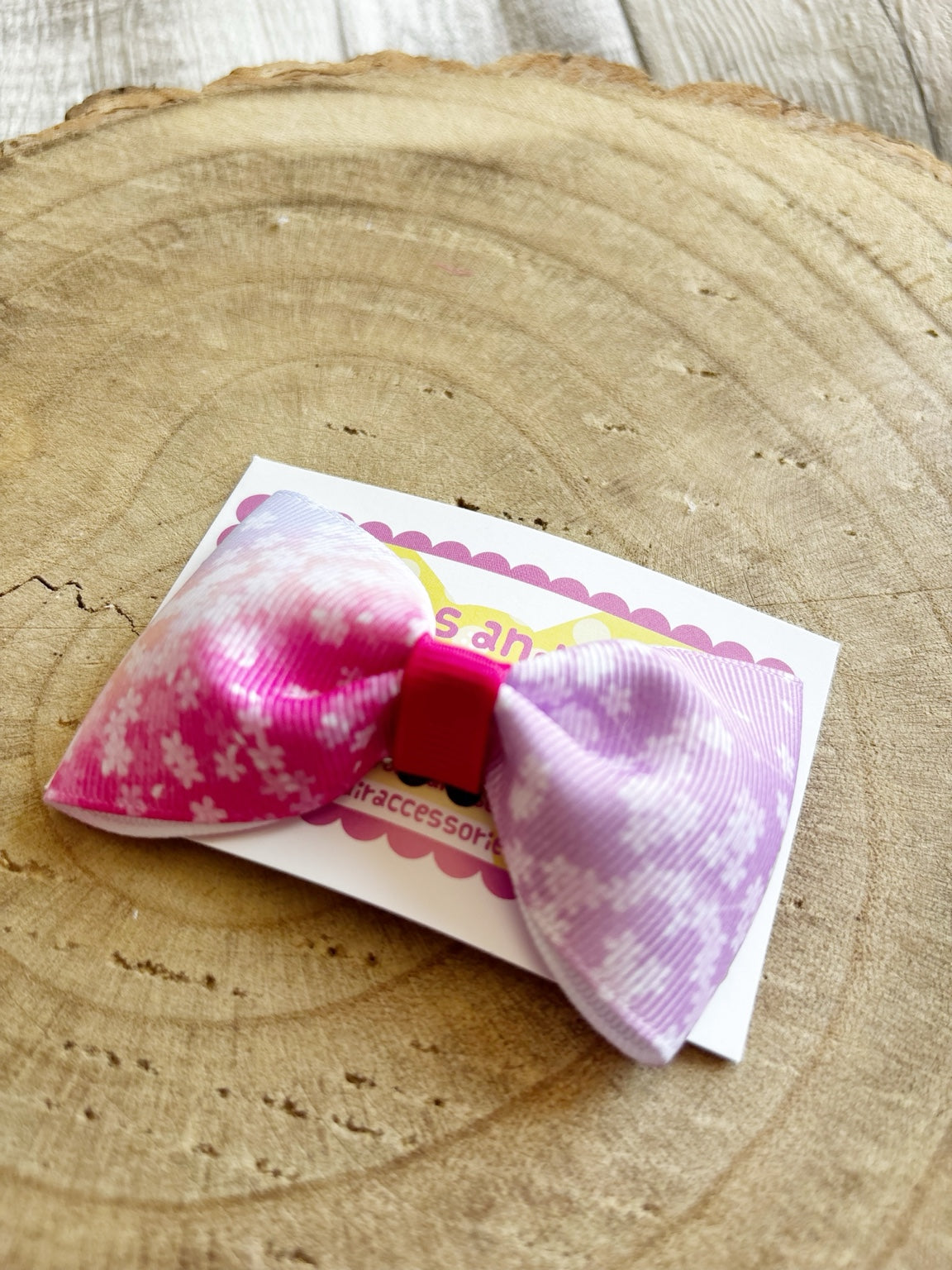 Pink and purple floral single hair bow by Buttons and Bows