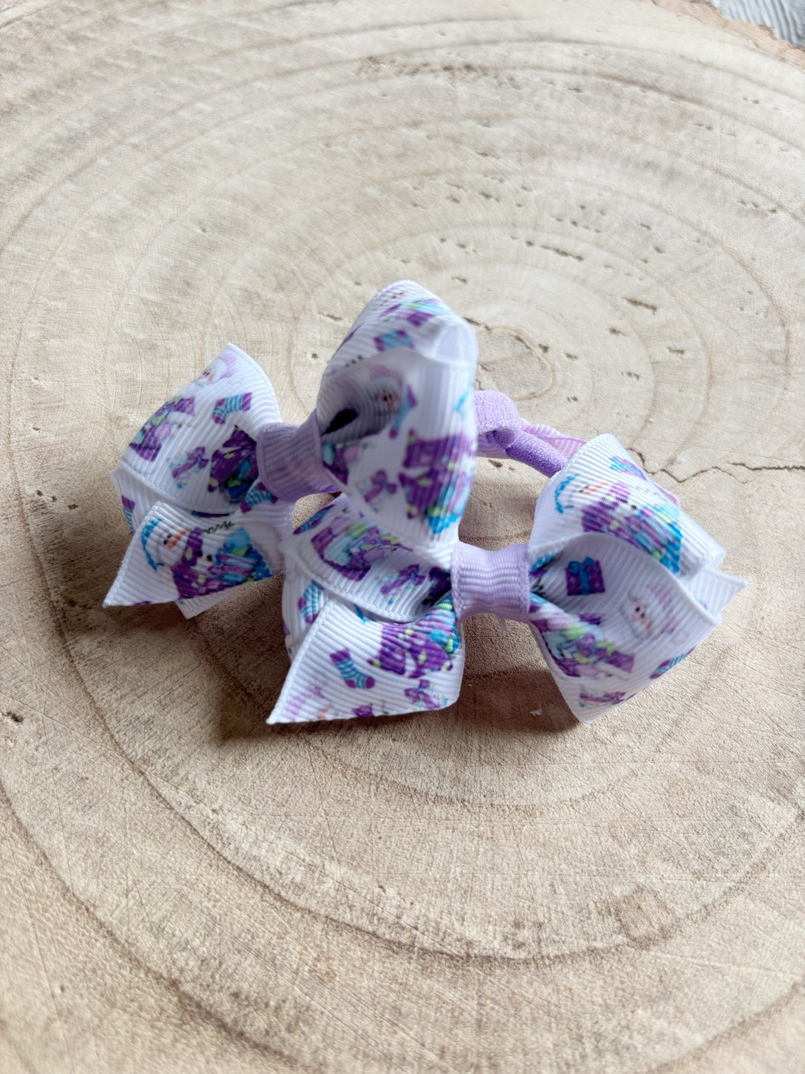 Purple princess bow hair bobbles pair